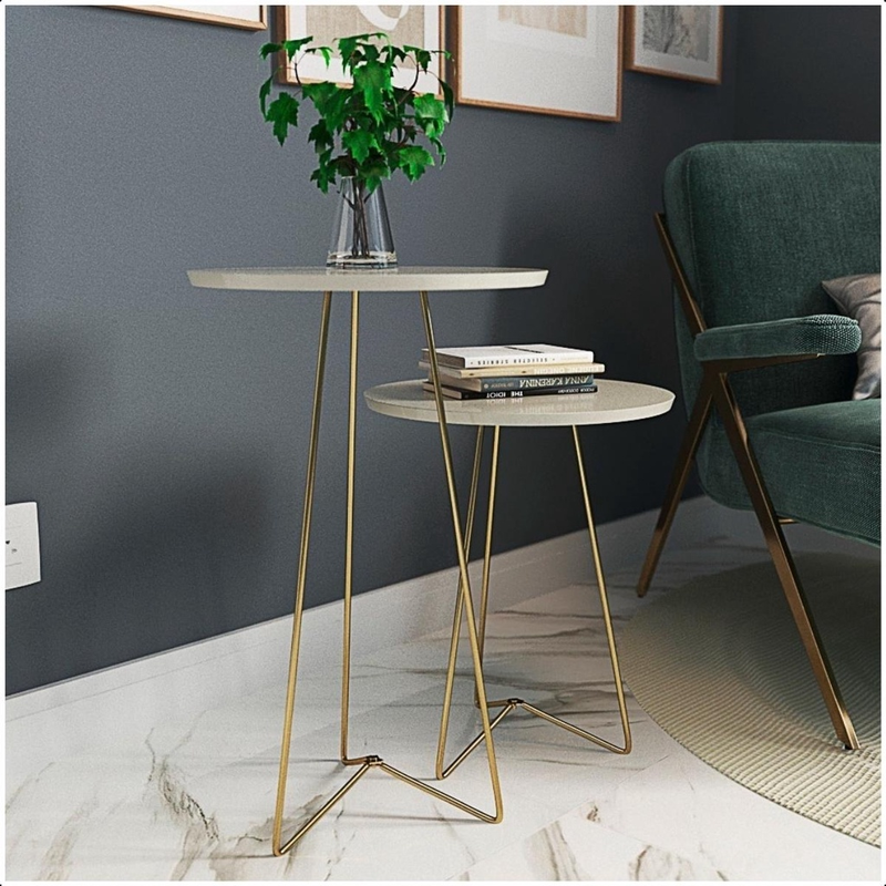 Mesas De Canto Apoio E Lateral Pés Dourado Em Metal RDS